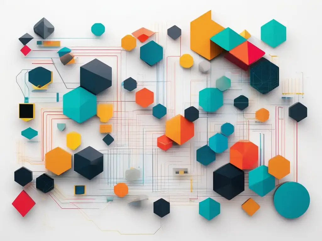 Habilidades blandas para adaptabilidad tecnológica: imagen abstracta y minimalista que representa la interconexión y diversidad de herramientas y tecnologías