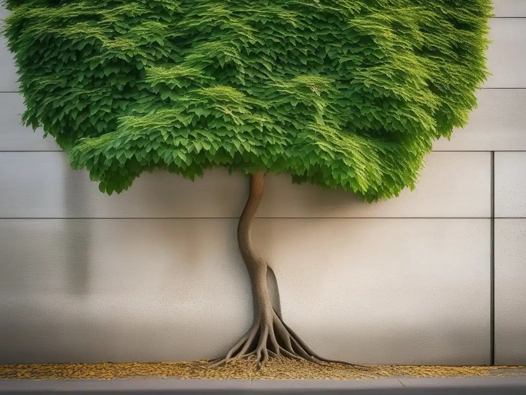 Resiliencia en el desarrollo infantil: árbol verde creciendo en una pared de concreto