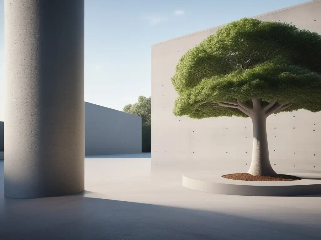 Liderazgo ético para un futuro sostenible: imagen de árbol abstracto creciendo desde un pilar de concreto, simbolizando la integridad y transparencia