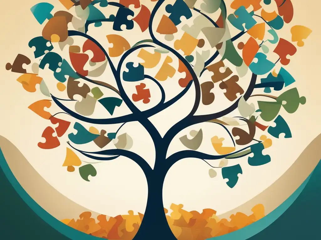 Árbol de la diversidad y responsabilidad social Importancia Responsabilidad Social: árbol de puzzle simboliza diversidad, inclusión y sostenibilidad, destacando ética empresarial