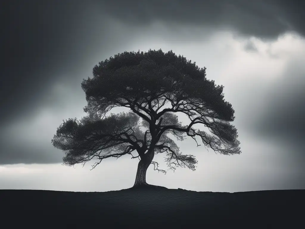 Árbol resiliente enfrentando tormenta