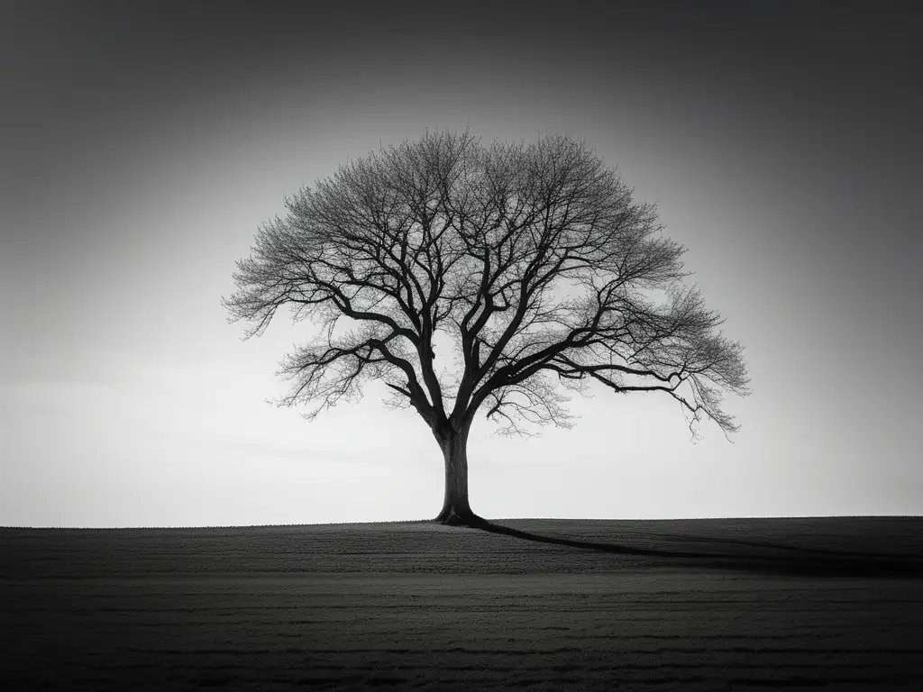 Imagen: Árbol solitario en campo vacío, símbolo del liderazgo ético en decisiones