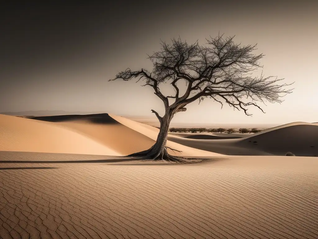 Árbol resiliente en paisaje desértico: Importancia de la resiliencia en la gestión del cambio