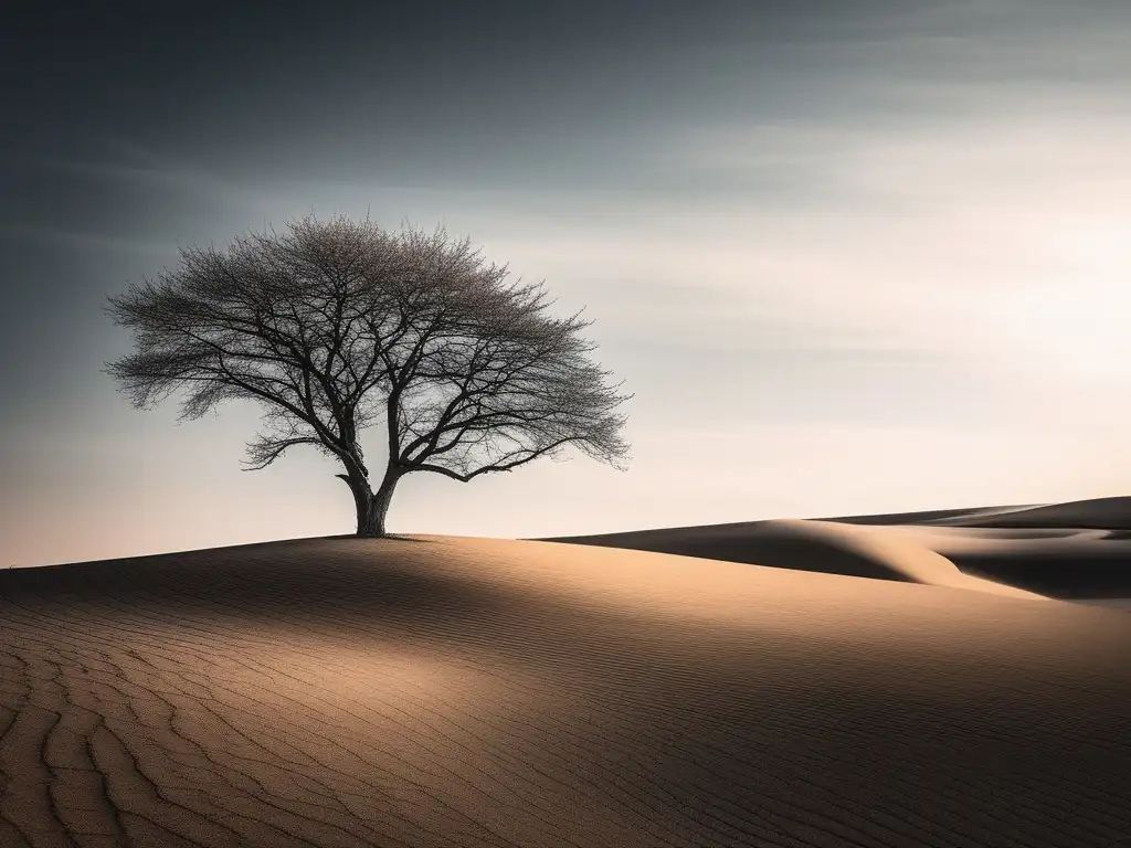 Fotografía de árbol solitario en paisaje desolado: Importancia de la resiliencia en crisis