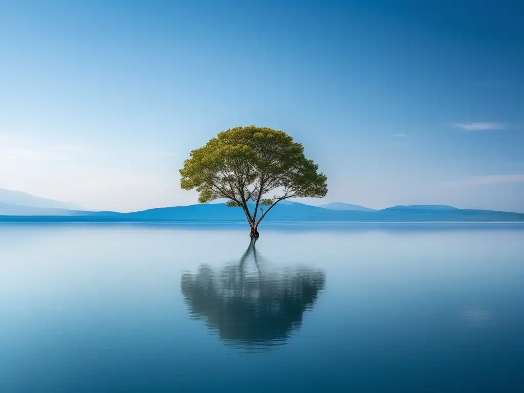 Paisaje minimalista con árbol solitario, resalta importancia de habilidades blandas en resiliencia académica