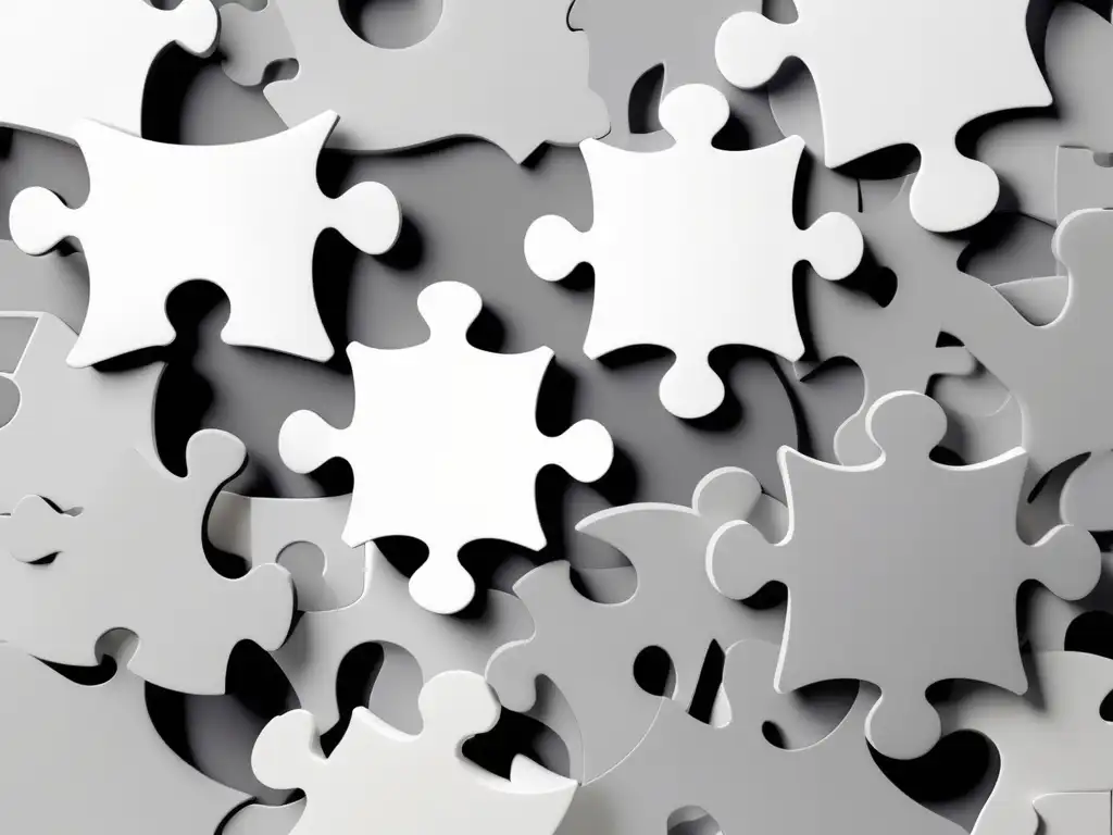 Habilidades blandas para decisiones éticas Importancia habilidades blandas toma decisiones éticas: puzzle de piezas grises y blancas interconectadas simbolizando armonía y balance