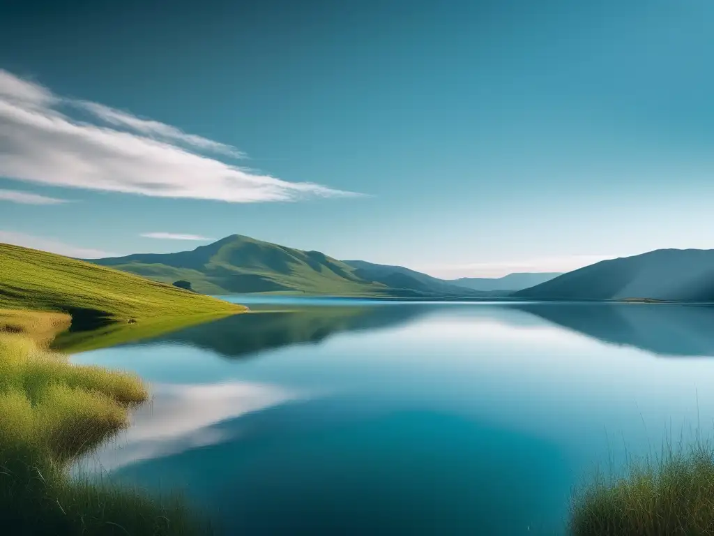 Descubrir fortalezas personales en imagen de crecimiento y autorreflexión junto a un lago sereno rodeado de montañas y cielo azul