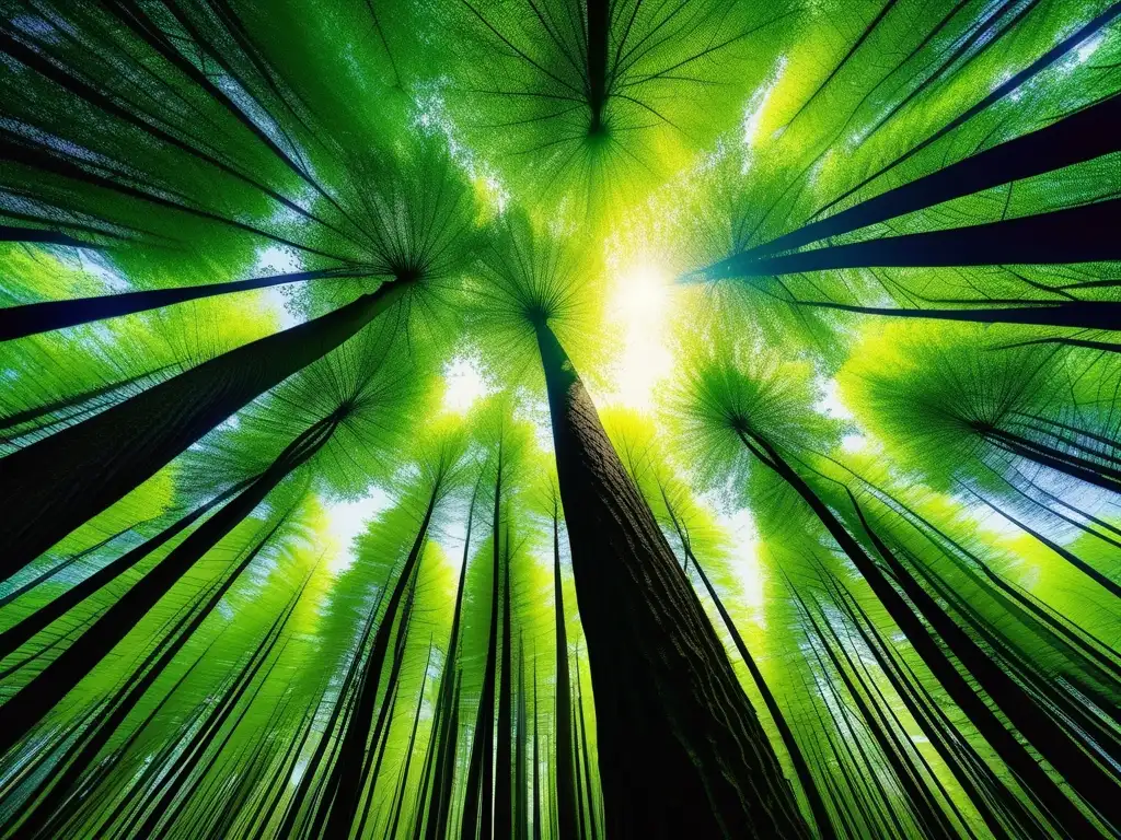 Competencias de liderazgo ético en era ecológica: bosque verde con árboles altos y rayos de sol