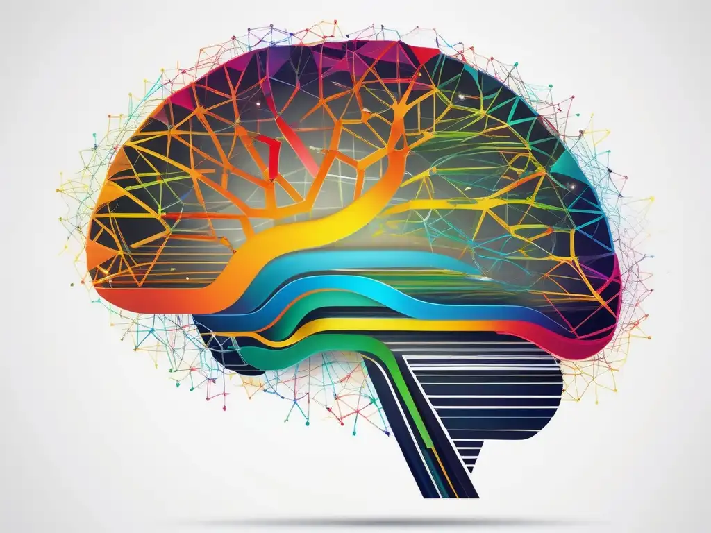 Importancia del optimismo en neurociencia: imagen abstracta de un cerebro vibrante con líneas y formas geométricas interconectadas