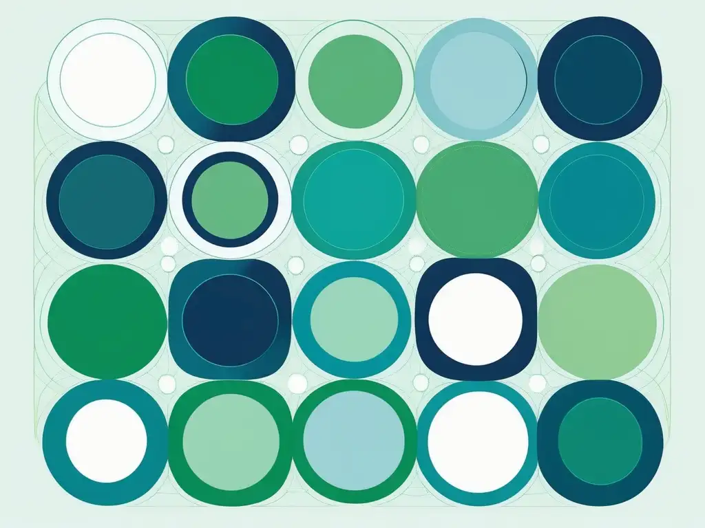 Desarrollo de empatía en relaciones diarias: círculos interconectados en tonos azules y verdes evocan positividad, armonía y diversidad