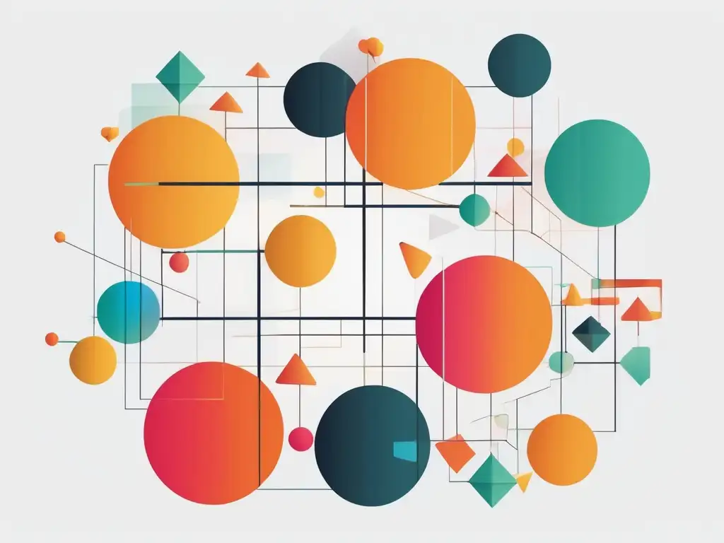 Potenciar liderazgo comunicación efectiva en imagen abstracta de 8k, con formas geométricas interconectadas y colores vibrantes