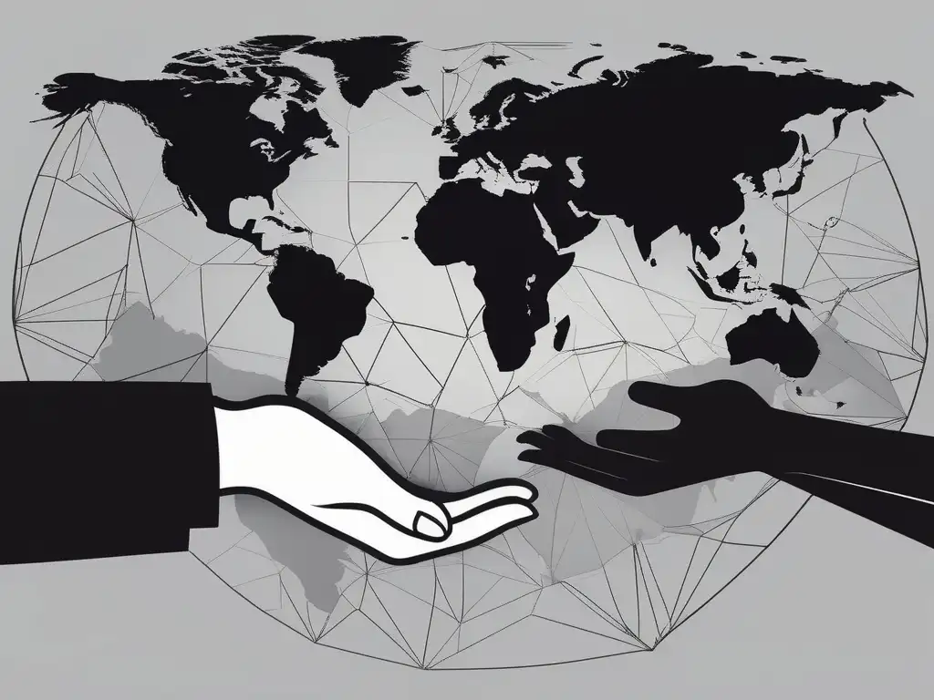 Manos negras con patrones geométricos, mapa global en gris | Comunicación intercultural efectiva