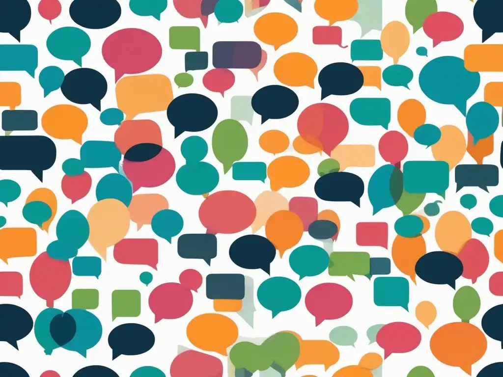 Interconexión de burbujas de habla en colores vibrantes simbolizando comunicación efectiva en presentaciones virtuales