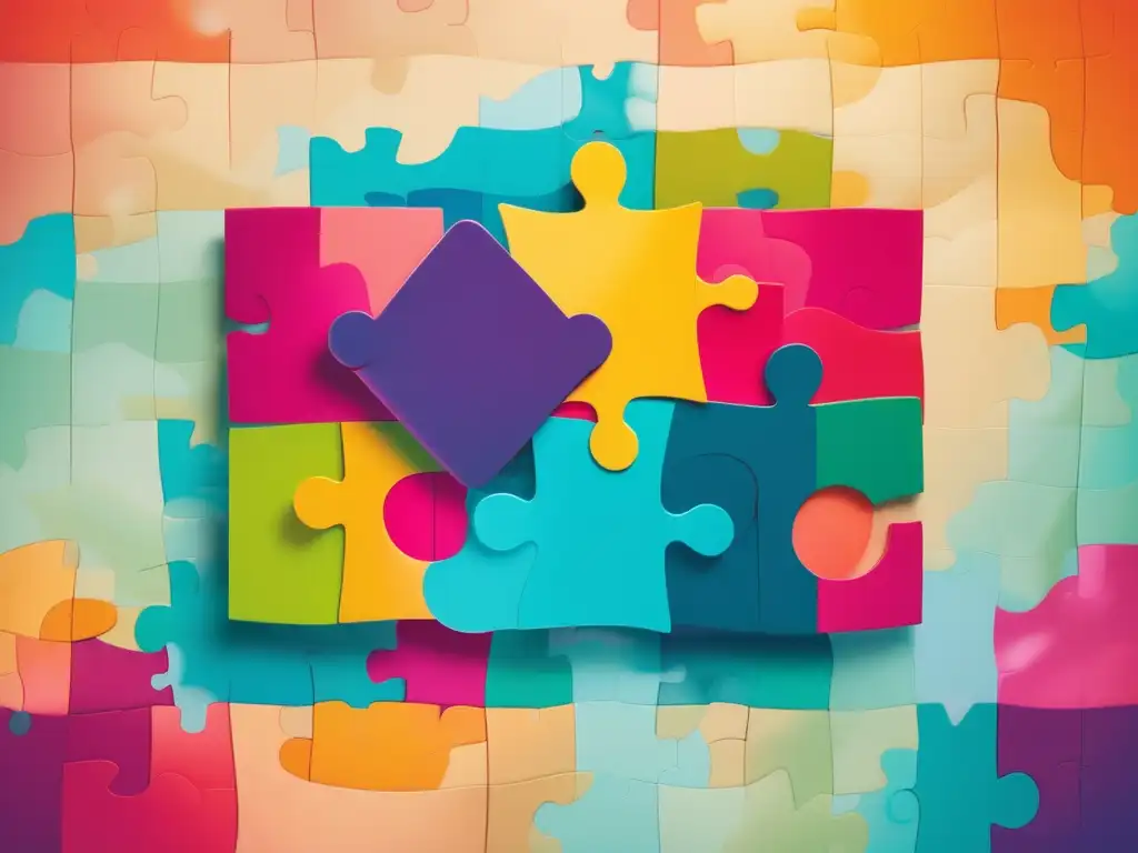 Desarrollo de empatía en relaciones diarias - Puzzle abstracto con colores vibrantes, simbolizando la importancia de habilidades suaves