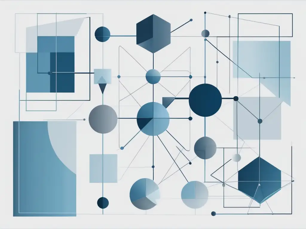 Habilidades blandas para liderazgo efectivo en una imagen abstracta de formas geométricas interconectadas en tonos de azul y gris