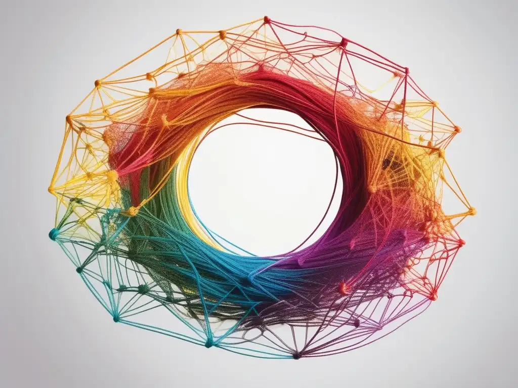 Tangled web of colorful threads symbolizing conflict resolution challenges in startups - Errores comunes en habilidades blandas de startups