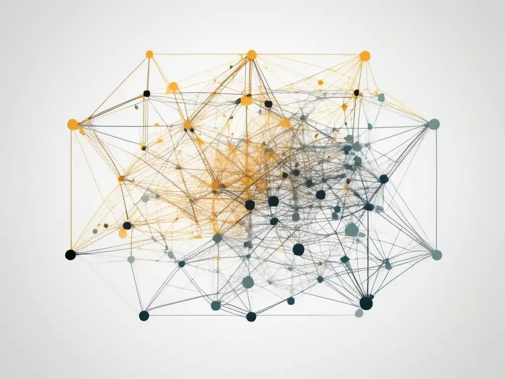 Guía decodificación comunicación datos: Imagen abstracta minimalista de nodos interconectados representando información codificada