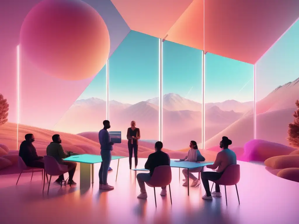 Futuro formación con Realidad Aumentada: paisaje abstracto 8k, AR colaborativo, fusión digital y real, transferencia de conocimiento