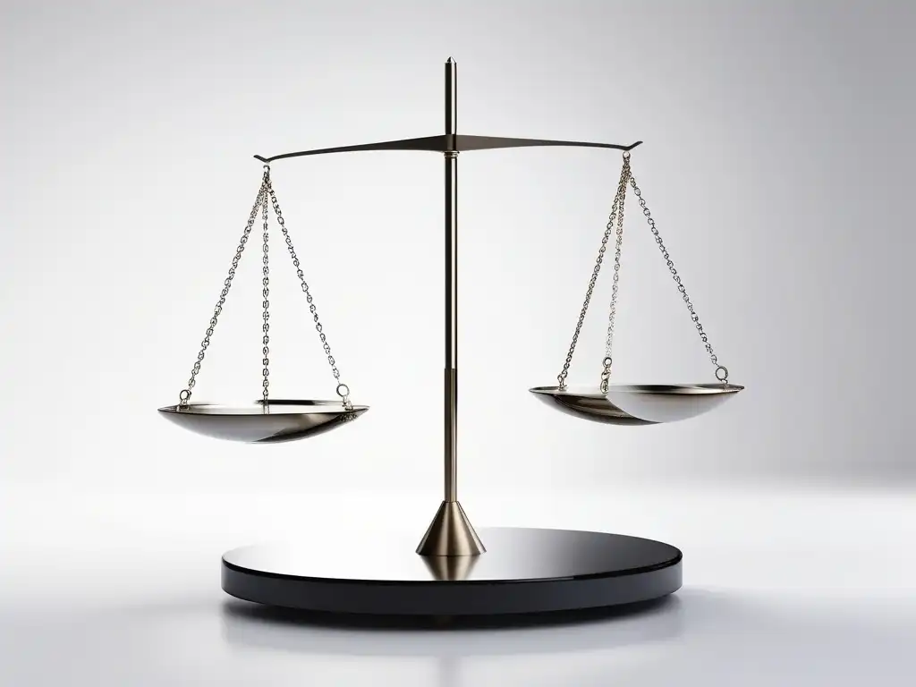 Equilibrio y confianza en la reputación Imagen 8k: Delicada balanza simbolizando la importancia de la integridad y confianza en la reputación global