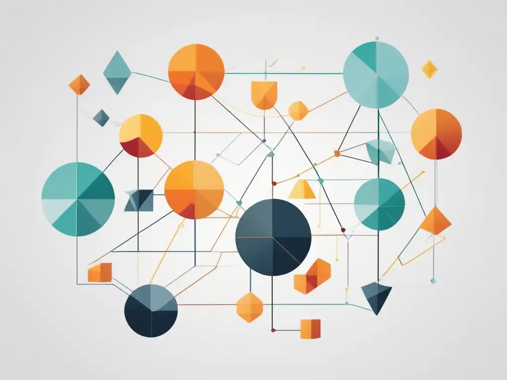 Habilidades blandas para trabajar en equipo: imagen abstracta minimalista con formas geométricas interconectadas que representan diferentes habilidades blandas necesarias para un trabajo en equipo efectivo