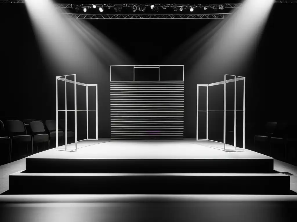 Escenario teatral en blanco y negro con habilidades blandas en el teatro