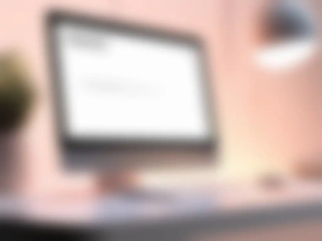 Escritorio minimalista con laptop, productividad en teletrabajo