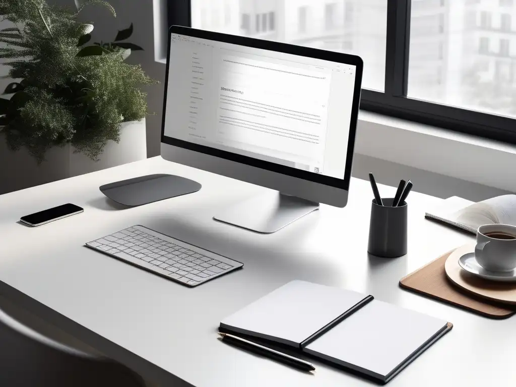 Escritorio moderno y organizado para la productividad en teletrabajo