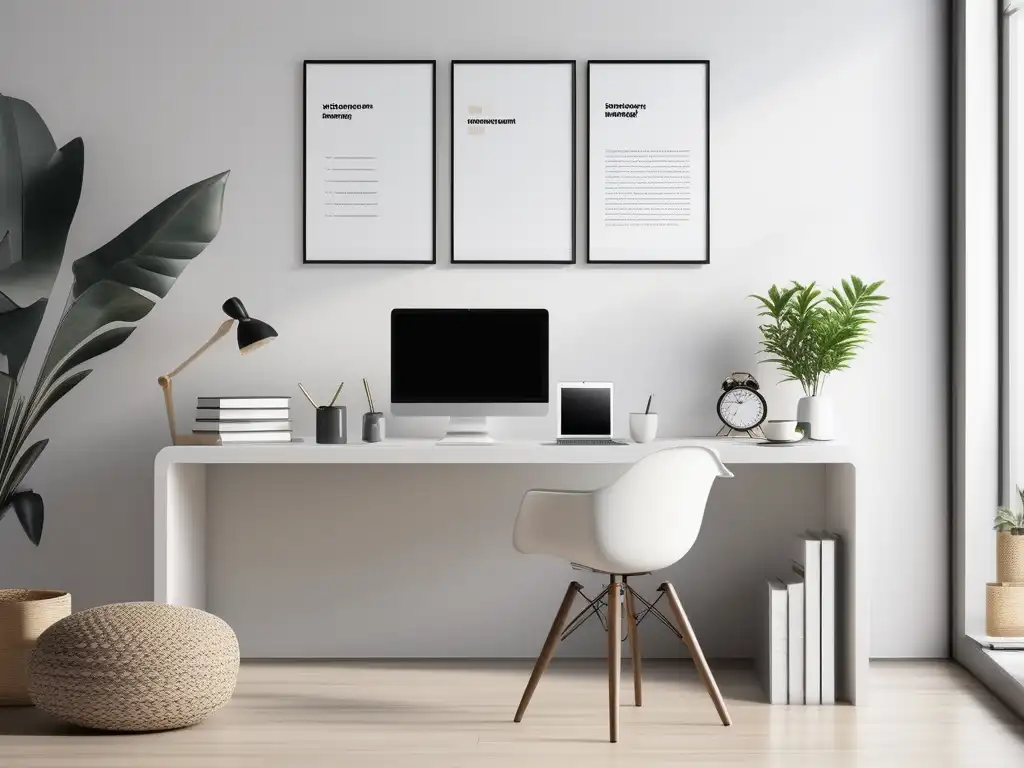 Espacio de trabajo profesional con muebles modernos y decoración minimalista, enfatizando la importancia de habilidades blandas