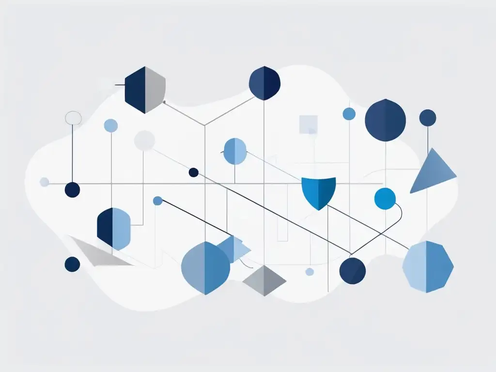 Ética en colaboración transfronteriza con formas interconectadas en gris y azul, simbolizando países y organizaciones colaborando