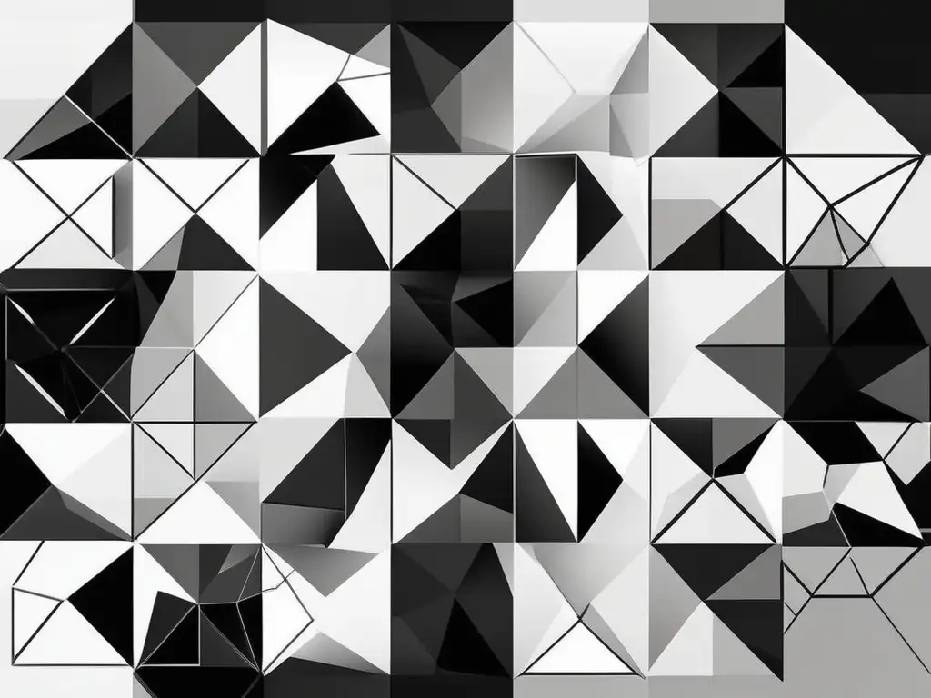 Evolución habilidades blandas tecnología en una composición abstracta de formas geométricas interconectadas en blanco y negro