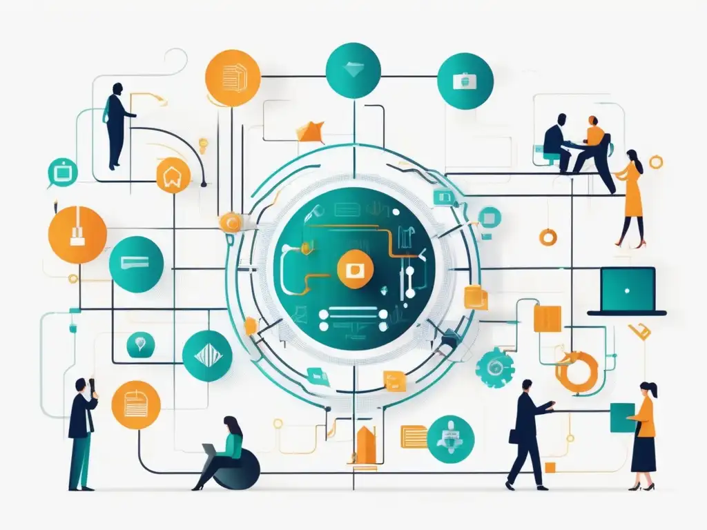 Importancia habilidades blandas tecnología: fusión tecnología e interacción humana en imagen abstracta minimalista