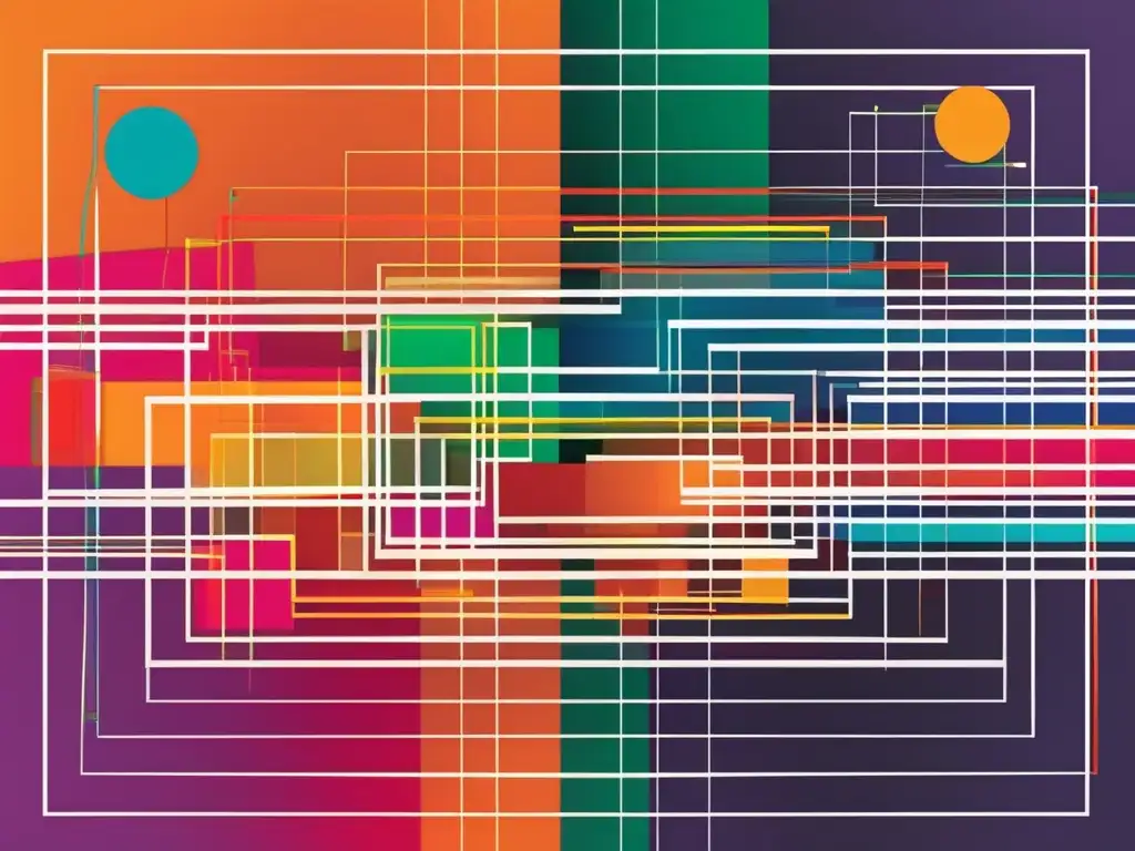 Importancia adaptabilidad comunicación contextos: imagen abstracta minimalista de formas geométricas entrelazadas en colores vibrantes