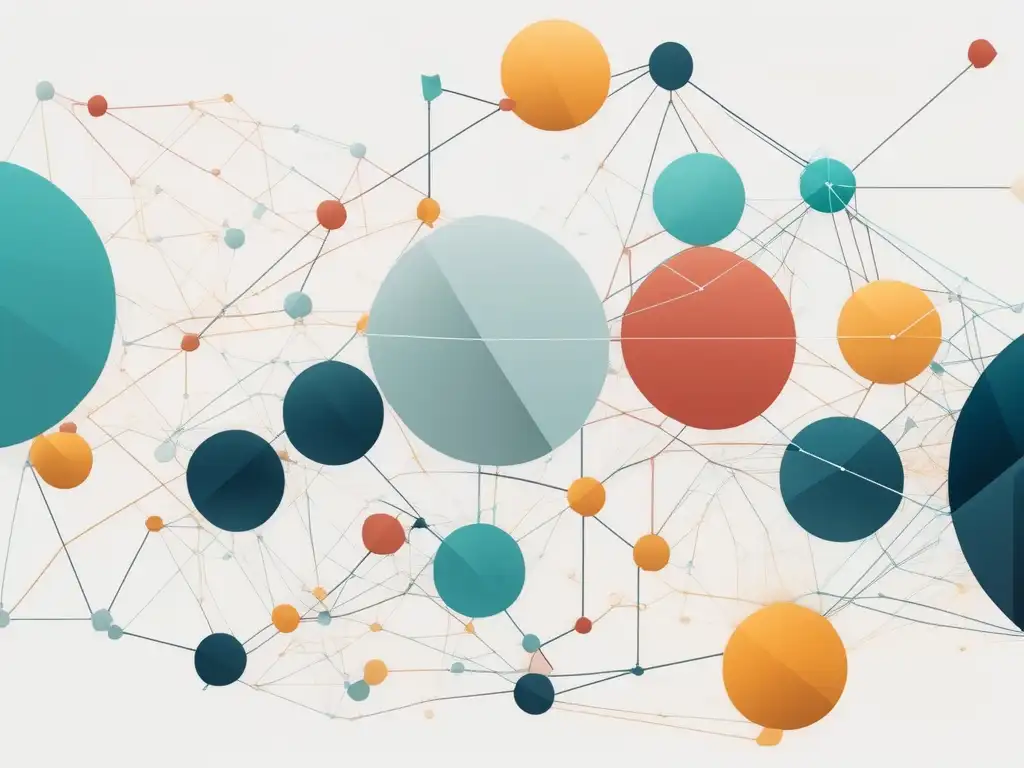 Importancia habilidades blandas: Imagen abstracta minimalista 8K con nodos conectados simbolizando problemasolución, adaptabilidad y empatía