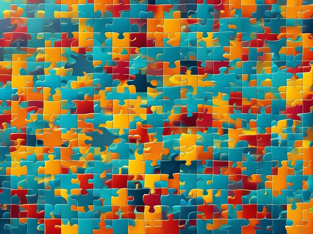 Habilidades blandas en educación para la sostenibilidad: una composición visualmente impactante de piezas de puzzle interconectadas que representan habilidades como liderazgo, comunicación efectiva, escucha activa, pensamiento crítico y resolución de problemas