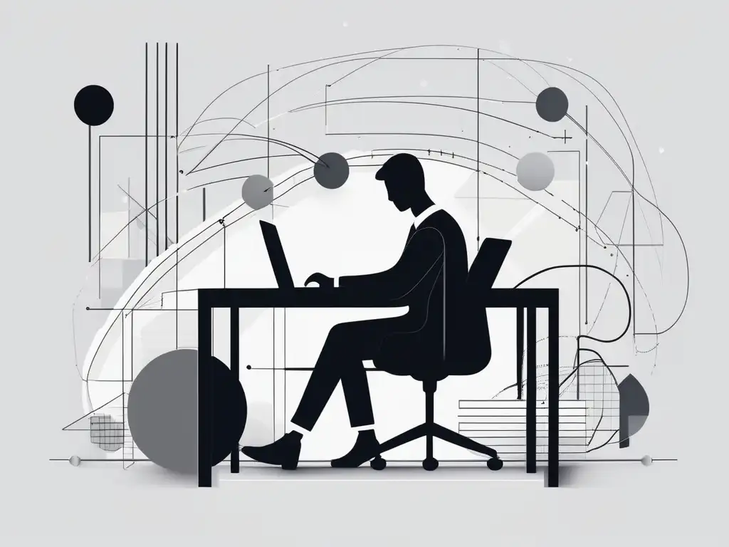 Importancia habilidades blandas teletrabajo: Persona rodeada de líneas y formas que representan habilidades blandas como comunicación, adaptabilidad, resolución de problemas y trabajo en equipo