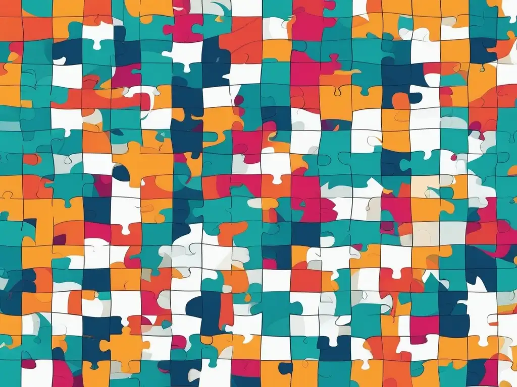 Importancia de habilidades blandas en sostenibilidad social: puzzle multicolor que representa la interconexión de habilidades como inteligencia emocional, adaptabilidad, flexibilidad y empatía, fundamentales para un liderazgo efectivo