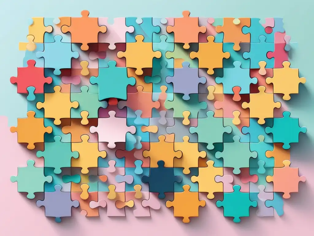 Importancia habilidades blandas RSC - Puzzle de habilidades blandas en colores pastel, representando la diversidad y la integración armoniosa