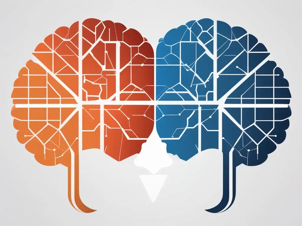 Importancia habilidades blandas siglo XXI: cerebro abstracto dividido en habilidades blandas y técnicas, conectadas y complementarias