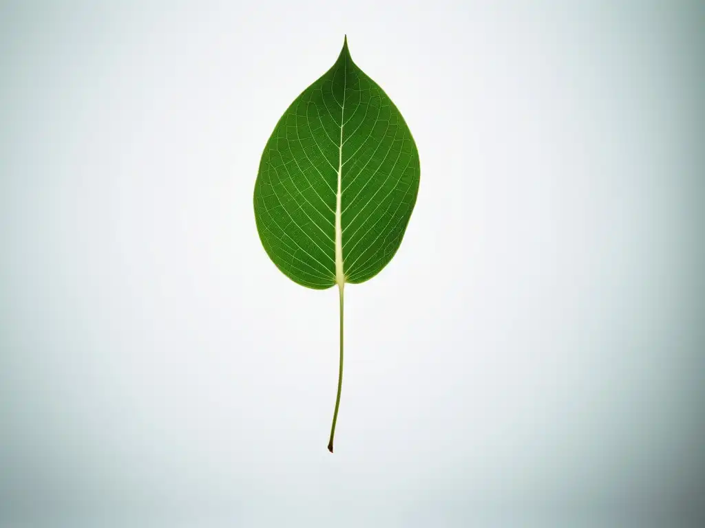 Hoja verde simétrica flotando en fondo negro, resalta resiliencia y autoestima en estrés