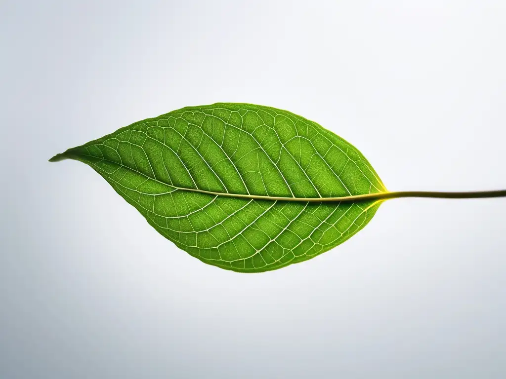 Imagen de hoja verde flotante con venas, simbolizando crecimiento, equilibrio y habilidades blandas para hablar de sostenibilidad