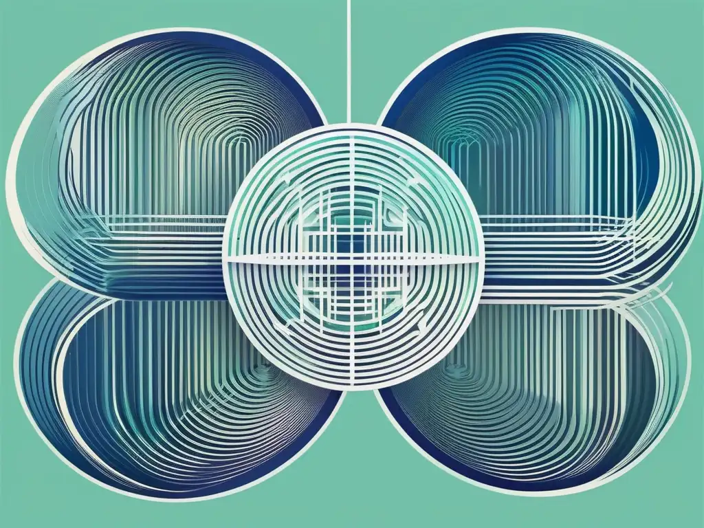 Habilidades blandas: Comunicación efectiva - Símbolo de burbujas interconectadas en colores contrastantes, patrones intrincados y equilibrio simétrico