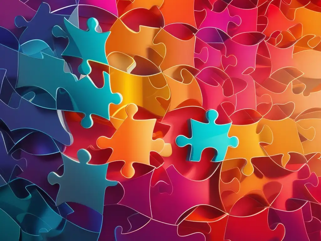 Importancia de la empatía en conflictos: dos puzzle conectados en un vacío colorido, simbolizando la comunicación y la resolución de conflictos