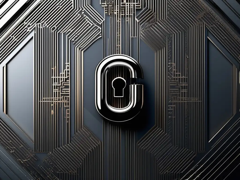 Cerradura digital abstracta Importancia de la integridad digital: Lock geométrico minimalista que simboliza seguridad y transparencia