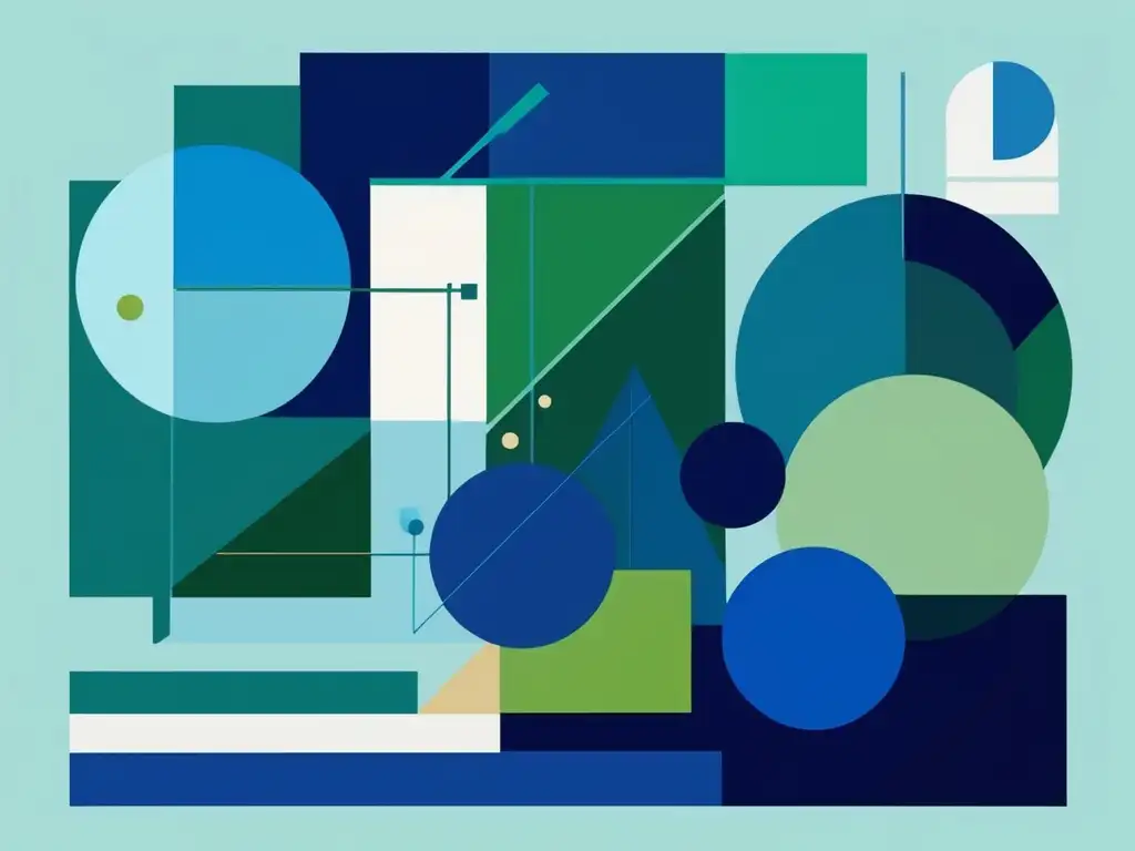 Composición abstracta de formas geométricas y ética Composición abstracta en tonos azul y verde que simboliza la importancia de habilidades blandas en decisiones éticas