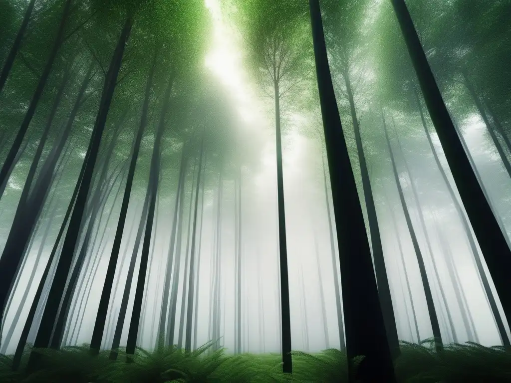 Paisaje forestal sereno con árboles altos y delgados