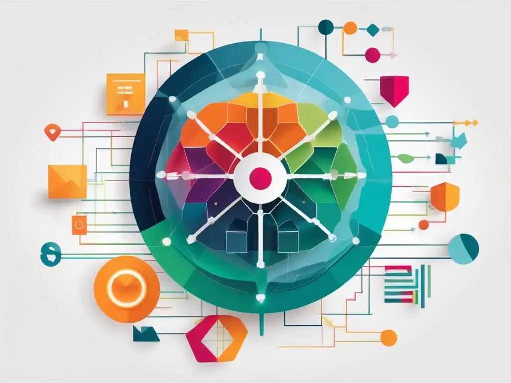 Importancia habilidades blandas comunicación datos - Formas geométricas interconectadas en colores vibrantes simbolizando habilidades blandas en datos