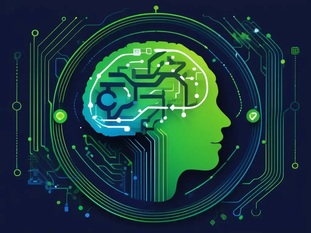 Importancia habilidades blandas innovación sostenibilidad: conexión tecnología-naturaleza, cerebro como circuito, formas abstractas, armonía