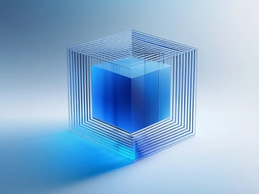 Cubo tridimensional azul y blanco, simbolizando la importancia de la integridad en la era digital