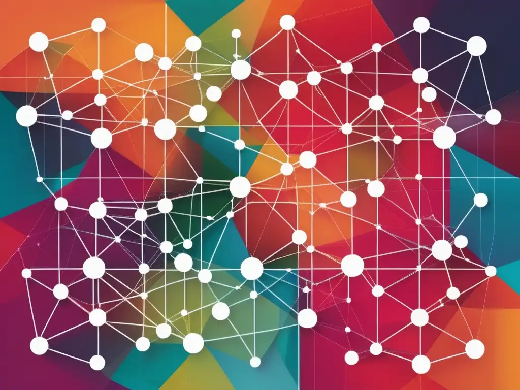 Habilidades clave en Relaciones Internacionales: Interconexión vibrante de formas geométricas que simbolizan habilidades esenciales en el campo