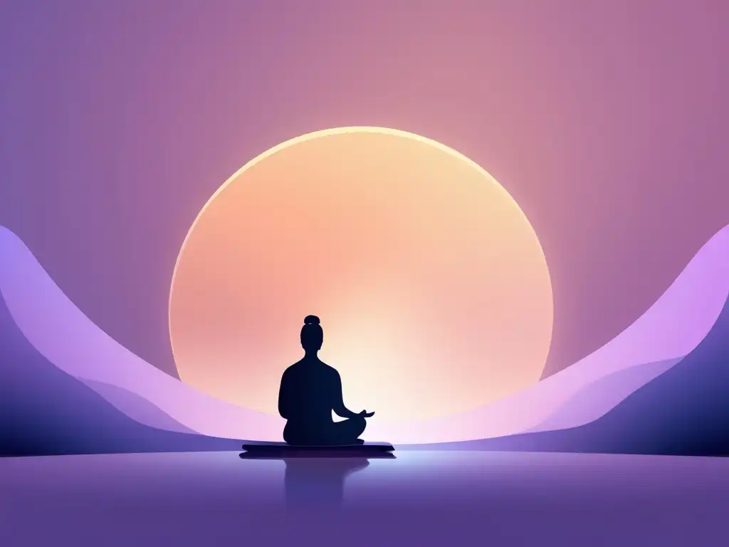 Mejora comunicación con mindfulness: figura sentada en postura meditativa rodeada de luz suave y colores tranquilos